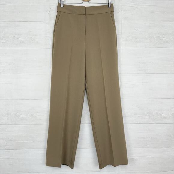 Theory Admiral Crepe High Waist Wide Leg Pants Size 4 Tan Neutral Office Preppy - Picture 1 of 16